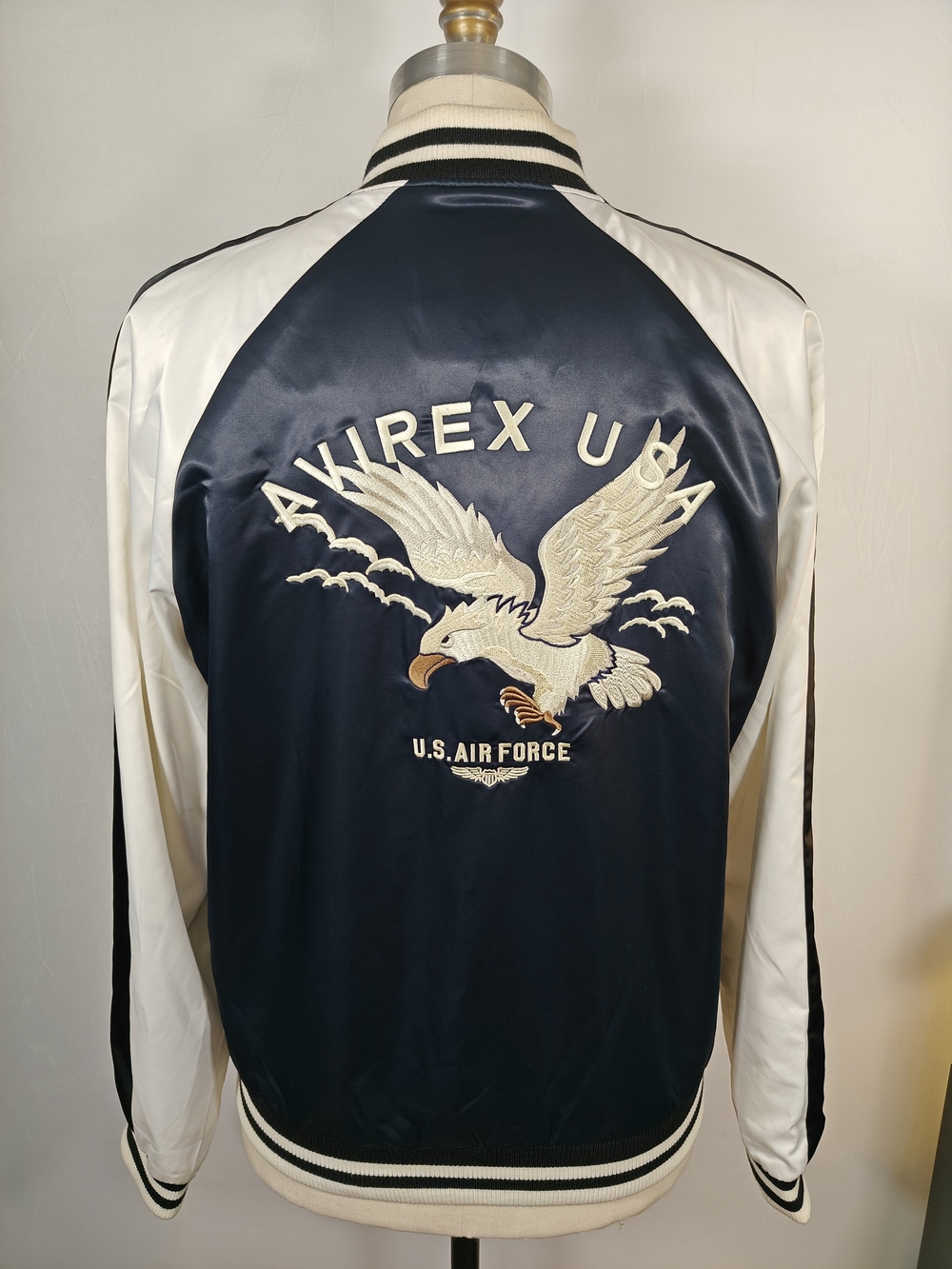 Y2K Avirex Mens XXL Navy White US Air Force Satin Varsity Bomber Jacket